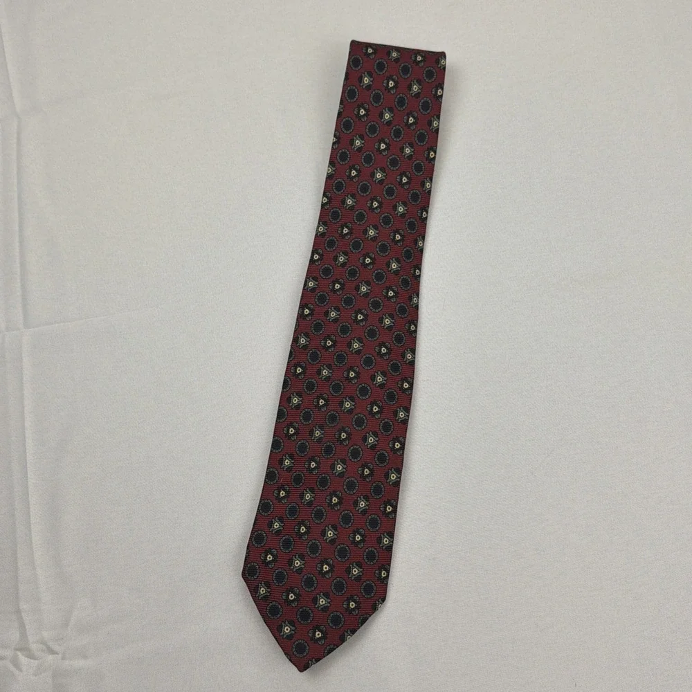 Polo Ralph Lauren Tie Mens Burgundy‎ Silk Handmade Geometric Print 60